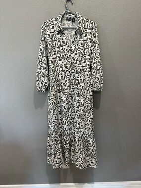 Tahari Maxi Dress Button Down Linen Cotton Viscose Mix Sz L EUC